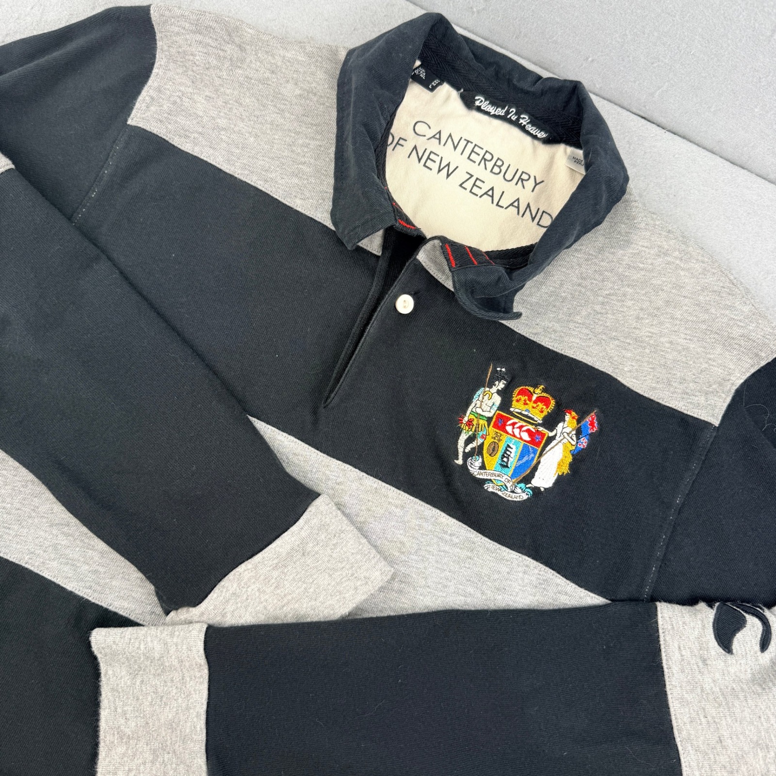 Vintage Canterbury Of New Zealand Played In Heaven Rugby Shirt Grey Black Mens M